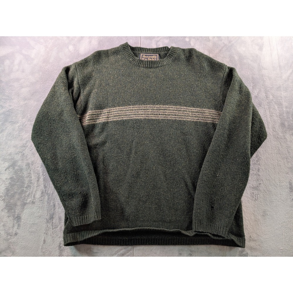 Abercrombie & Fitch Mens XL Lambswool Crewneck Sweater Green Striped Vintage